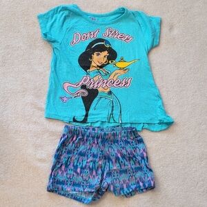Disney Princess Jasmine Girls 6X Outfit Set Blue Graphic Top & Leggings